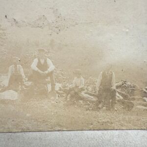 Antique Mounted Photo Boys‎ Outdoors Newsboy Caps Early 1900s Rural Group Scene